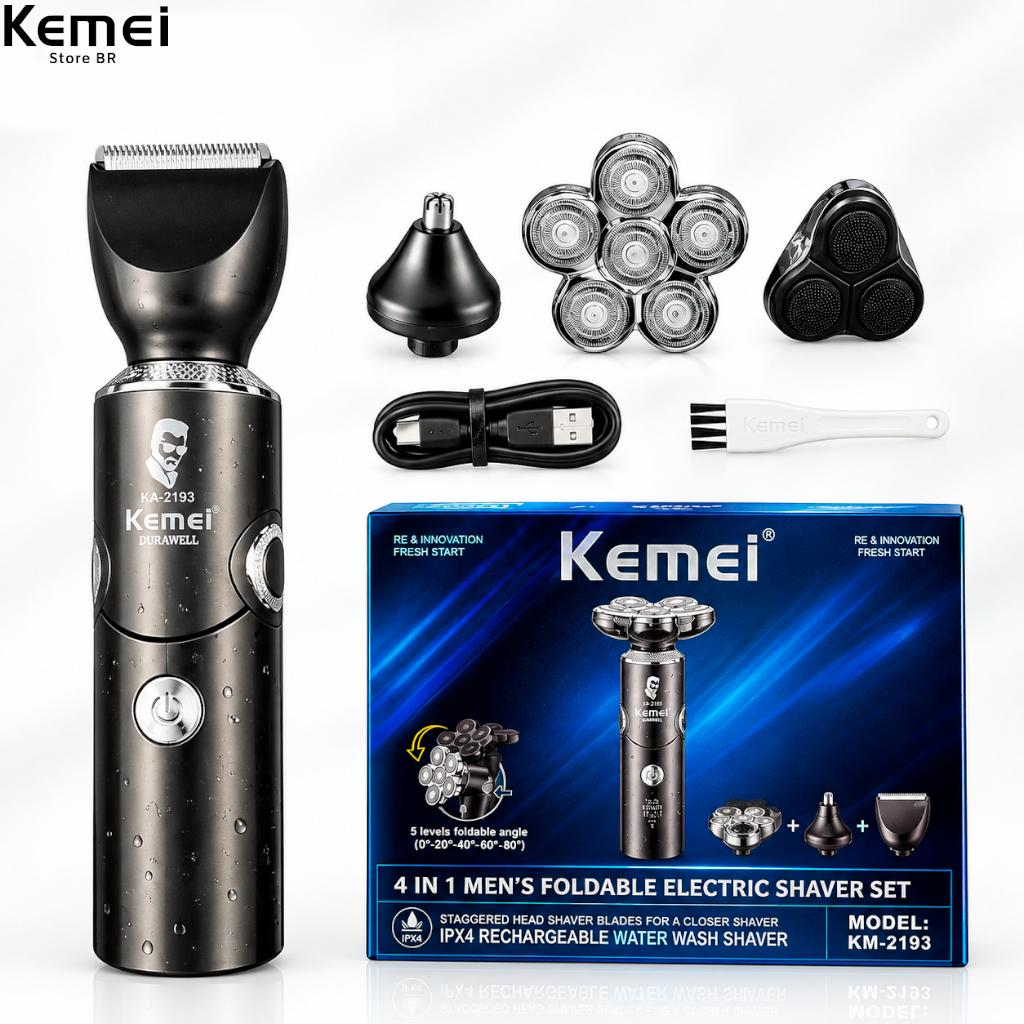 Máquina Kemei 4 Em 1 Km-2193 Multifuncional USB Recarregável Sem Fio Bivolt 110/220v