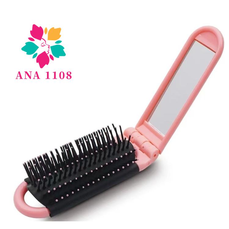 Ana 1108 Escova Com Espelho De Cabelo Dobravel De Bolsa Macia Profissional
