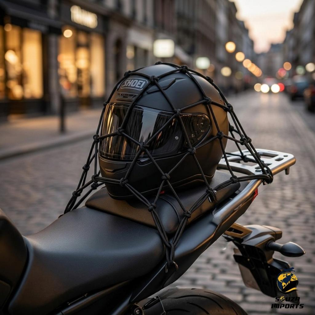 Rede Elástica Aranha Moto Capacete Bagageiro 30x30cm Com Ganchos