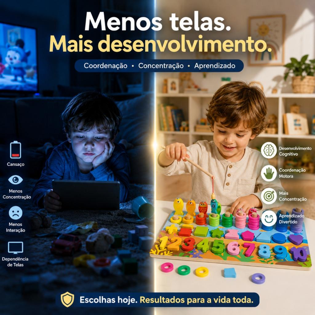 Brinquedo Educativo De Madeira Pega Peixe Montessoriano Tabuleiro Didático Letras Formas