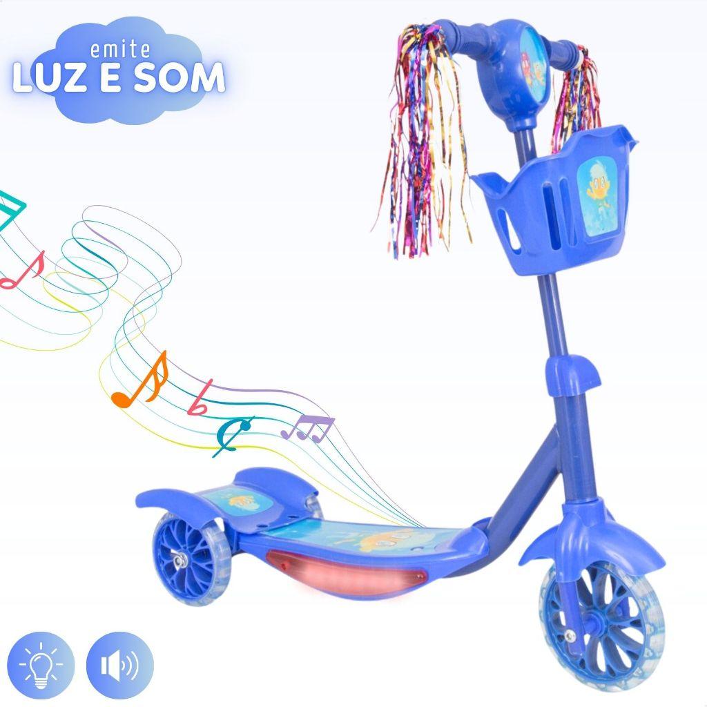 Patinete Infantil 3 Rodas Com LED Som E Cesta Menino Menina