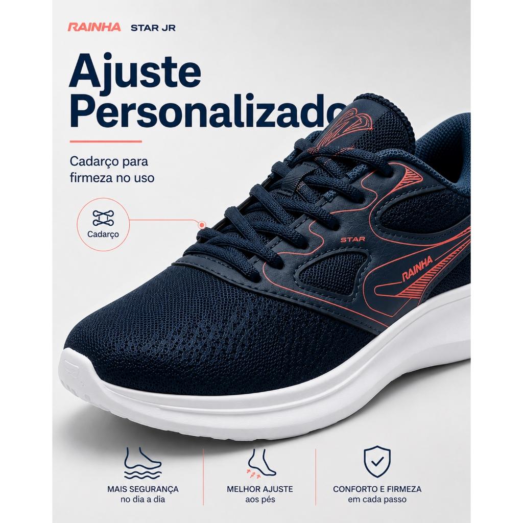 Tênis Juvenil Rainha Star Jr Masculino Unissex Adolescente Escola Esportes Caminhada Leve Resistente