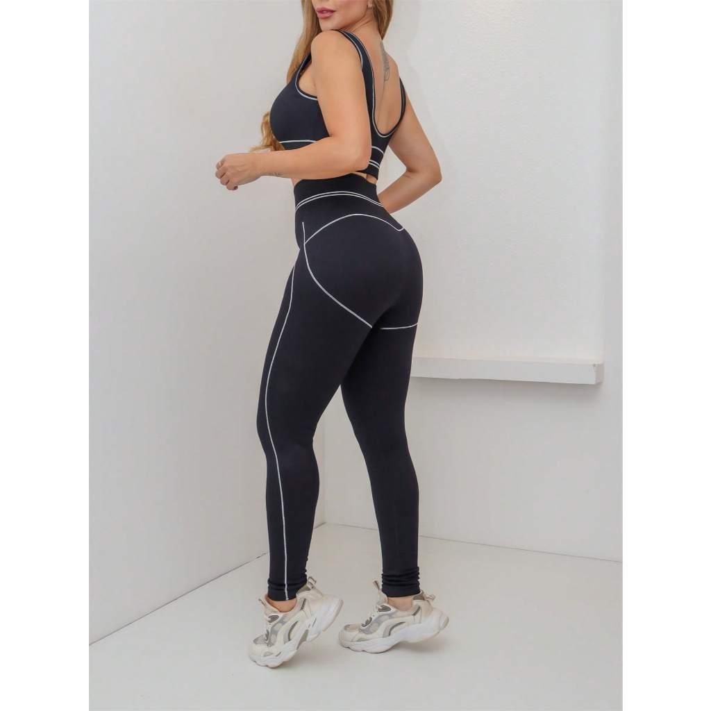 Conjunto Fitness Feminino Canelado Premium Com Bojo Legging Cintura Alta Academia 3RD