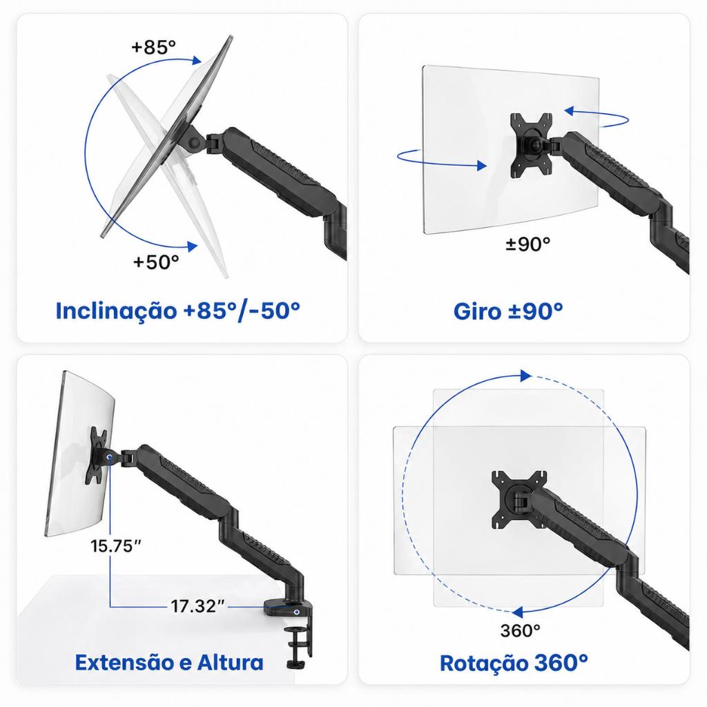 Suporte Monitor Articulado Gás Sumay 15 A 35 Braço Móvel Ajustável Vesa
