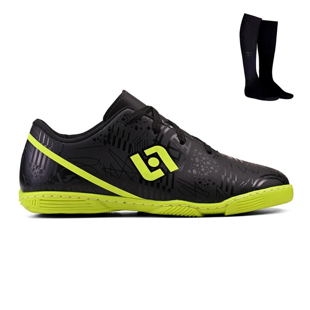 Kit Chuteira Infantil Futsal Futebol Salao Quadra Costurada Light + Meiao