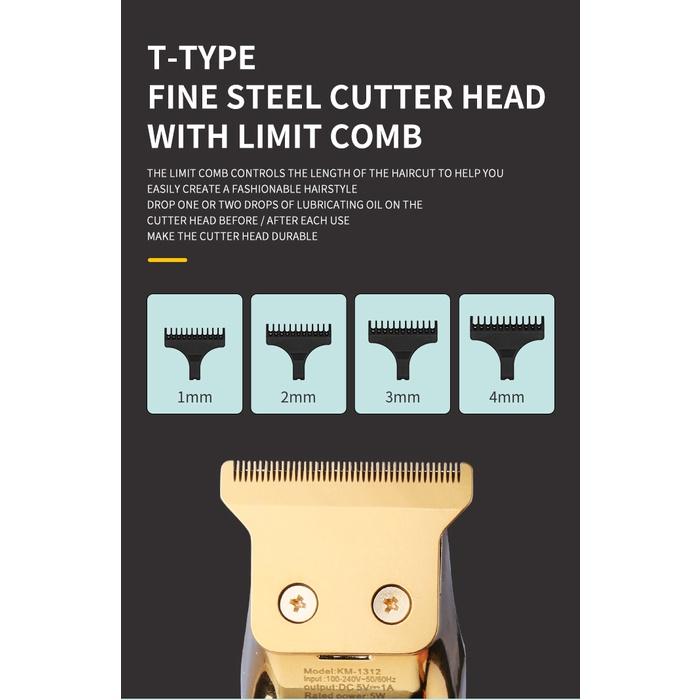 Kemei Km-1312 USB Carga Rápida Máquina De Cortar Cabelo Profissional Recarregável Elétrico