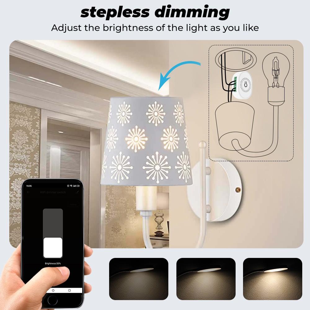 Tuya Diy Mini Wifi Inteligente LED Dimmer Smatrul Módulo De Luz App Controle Remoto 220 V Lâmpada De Parede Em Off Para Alexa Inicial Do Google