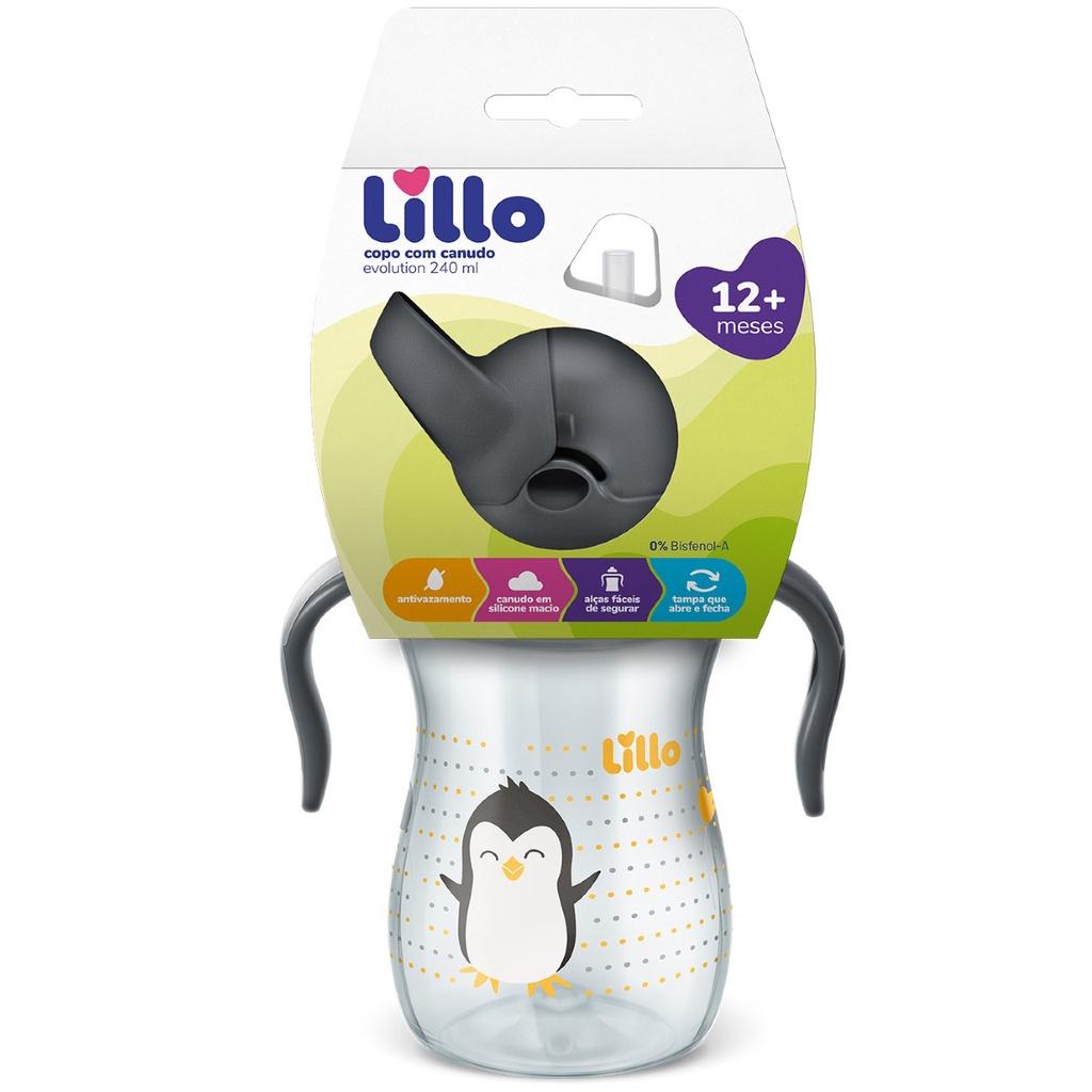 Copo Infantil Com Canudo E Alça Evolution 240ml Neutro Lillo
