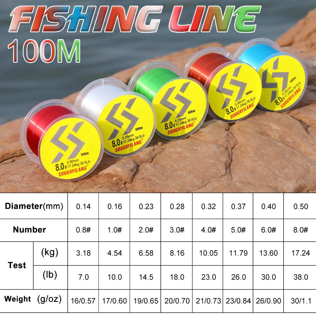 Sougayilang 100M 5 Cores 0.14mm-0.50mm Linha De Pesca Em Nylon Transparente MAX Drag 38lb 13.6kg