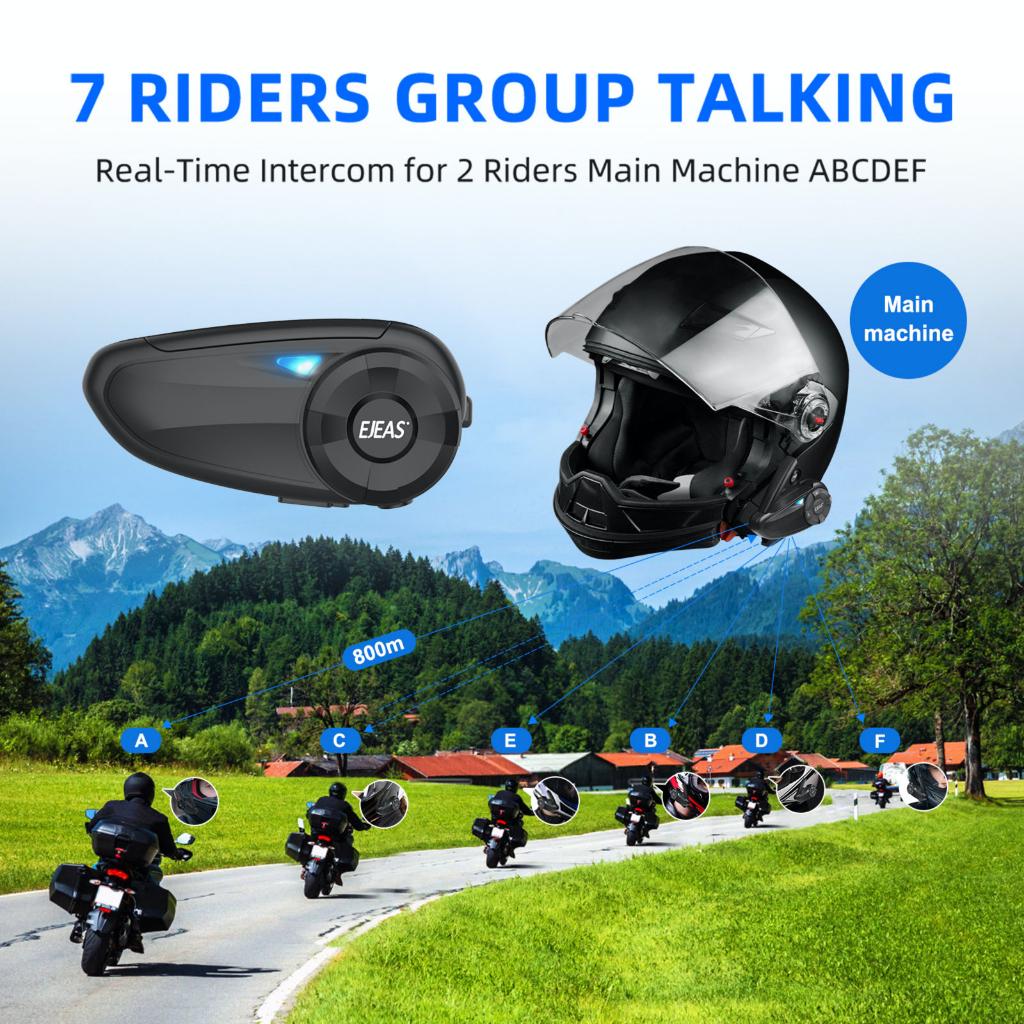 Ejeas 1pc Q7 Intercomunicador De Fone De Ouvido De Motocicleta Até 7 Pilotos Interfone Sem Fio Bluetooth 5.1