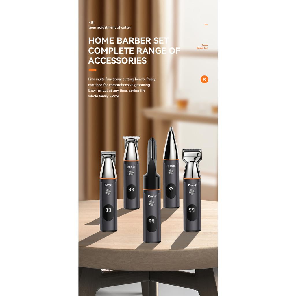 Aparador De Barba Sem Fio Kemei Para O Nariz E Orelhas Elétrico De Barbear 5 Em 1 Kit Multifuncional Homens