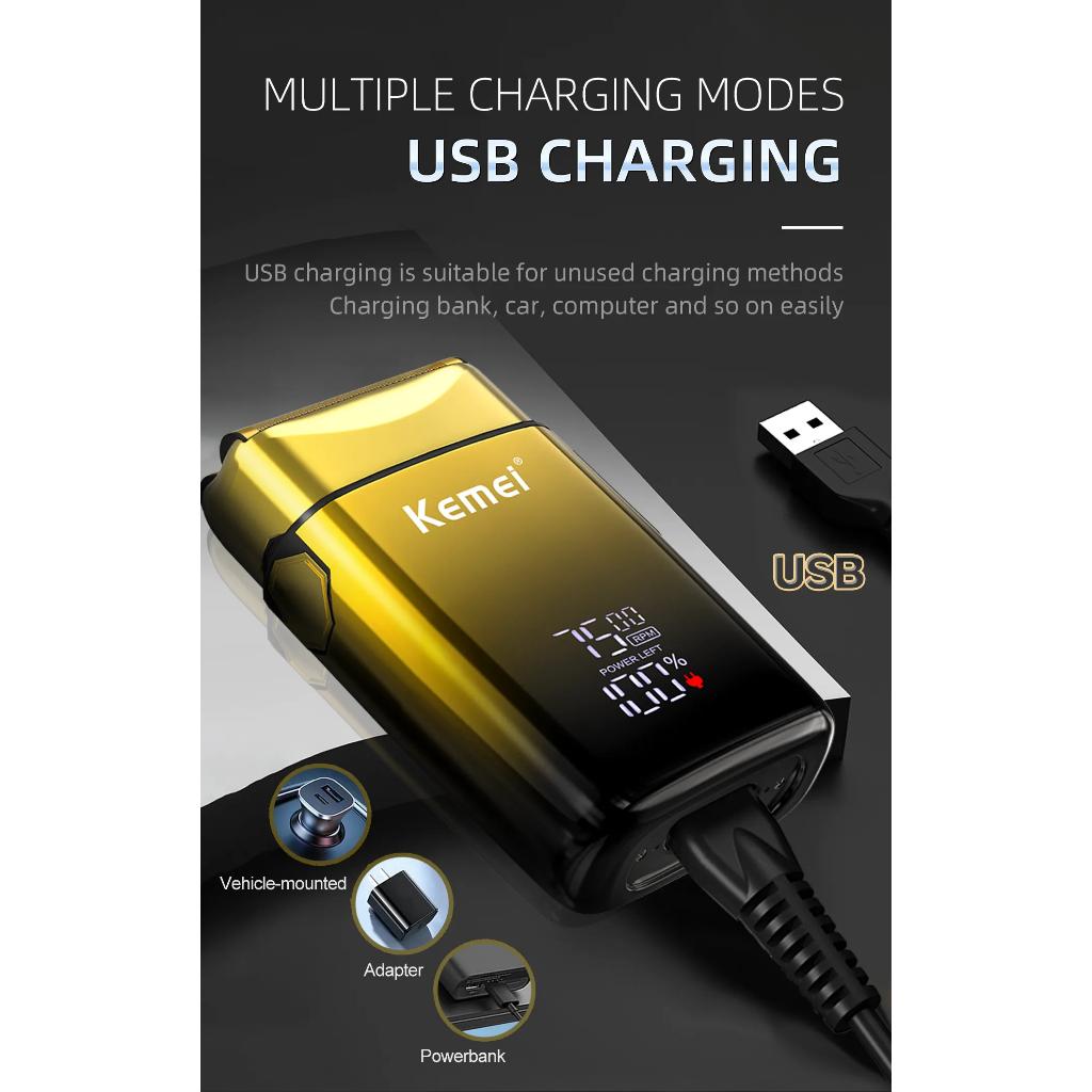 Barbeador Elétrico Kemei Barbeadores De Cabeça Careca Lâmina De Barbear Display Lcd Sem Fio USB Aparador De Barba Recarregável