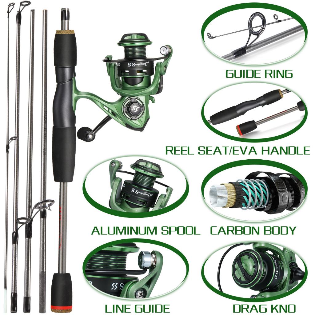 Conjunto De Carretel De Cana De Pesca Sougayilang 1.8m Com 2000 Series 5.2 1 De Alta Velocidade 12 + Metal MAX Drag 15kg