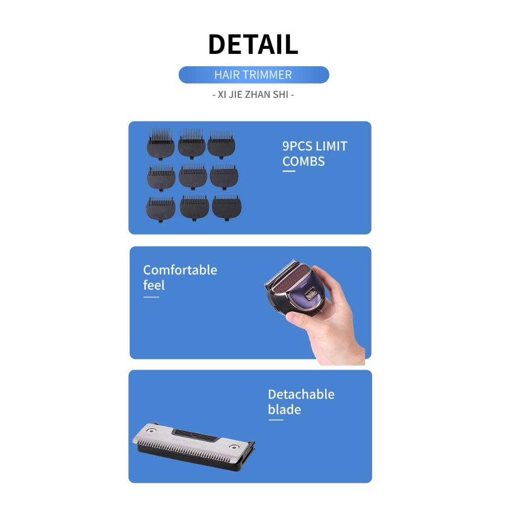 Kemei PRO Self Hair Cutting Machine Kit Clippers Portáteis Elétricos De Corte De Cabelo Aparador Recarregável 9 Comprimentos Protetores À Prova D Água