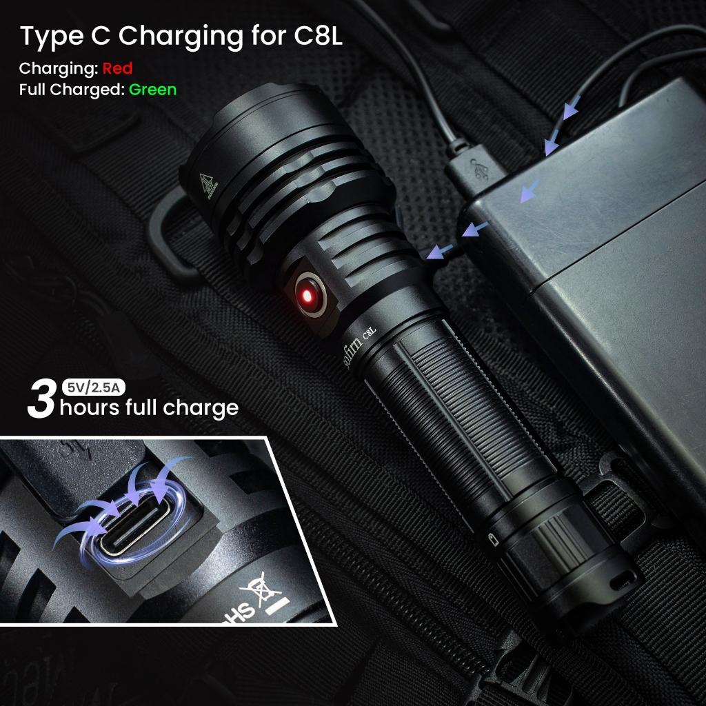 Sofirn Potente Lanterna Tática C8L Recarregável De 3100lm Com Xhp50d Hi LED Jogando 530 Metros No Acampamento Exterior Caminhadas De Emergência Alimen