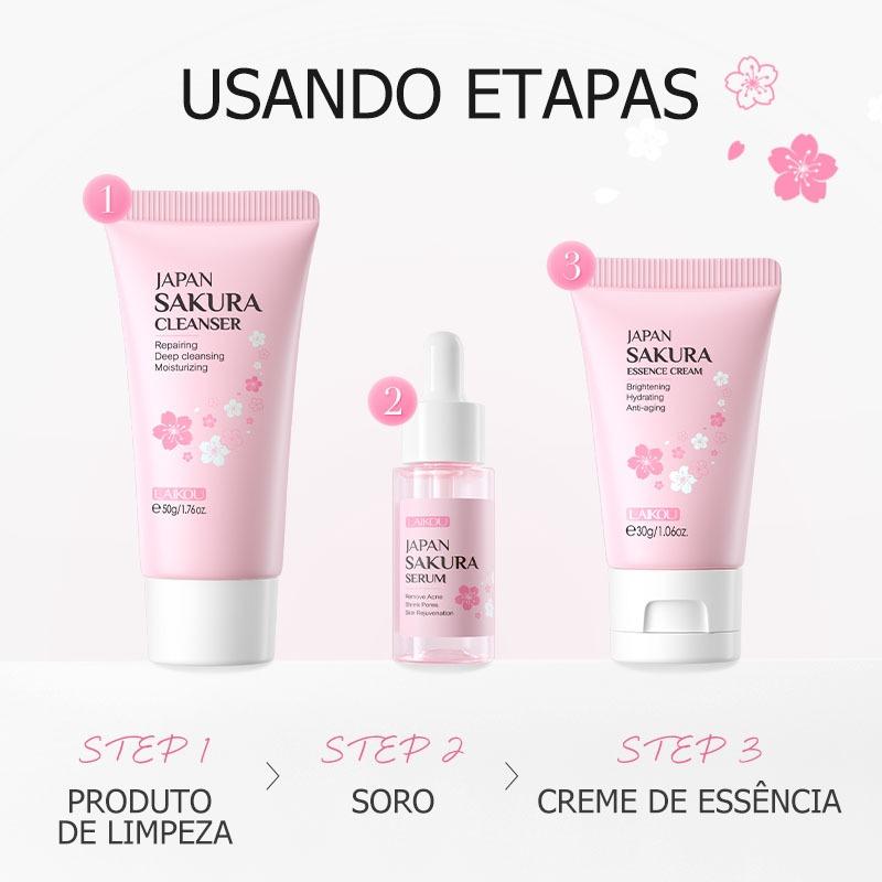 Laikou Skincare Travel Set Sakura Vitamina C Com Banda De Cabelo Brilhante Creme Hidratante Facial Para Os Olhos Reduz