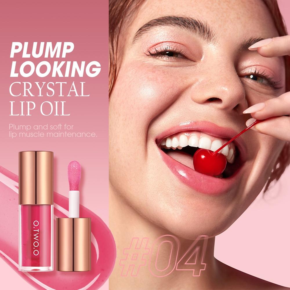 O.two.o Plump Shiny Crystal Lip Oil Óleo Labial Brilhante Não Bastão Reduzir Linhas Labiais Maquiagem 4 Cores