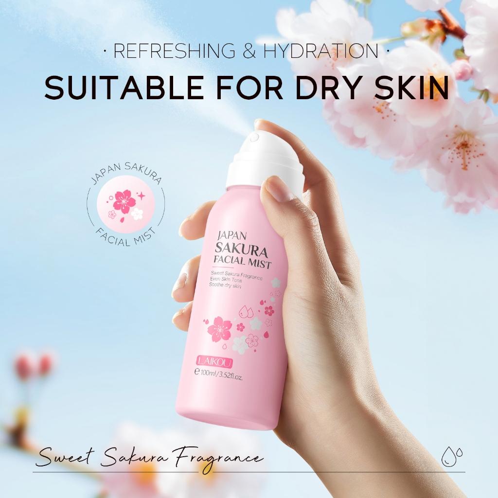 Laikou Névoa Facial Sakura Tônico Hidratante Em Pulverização De Pele Seca Suavizante Linhas Finas Brilhantes 100ml