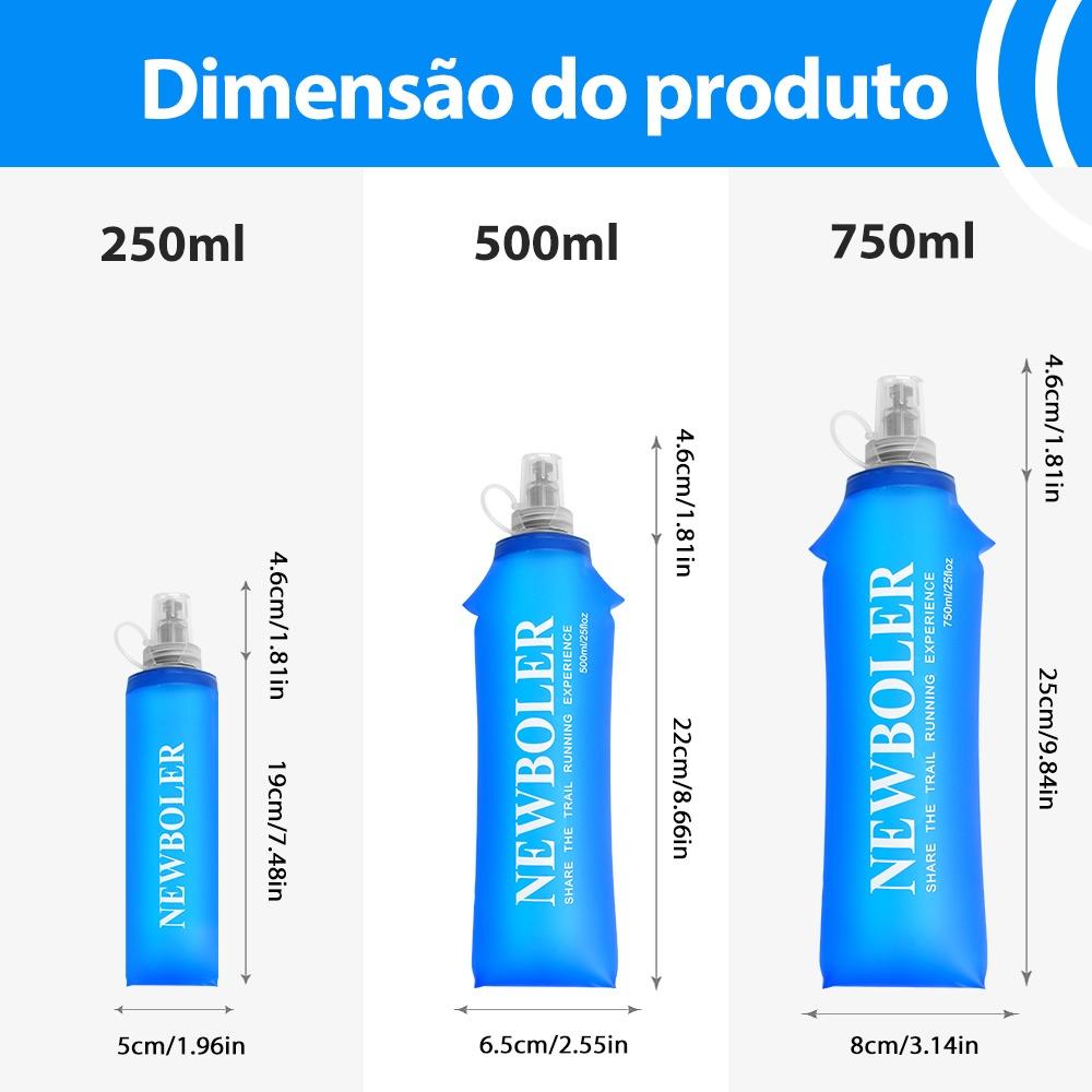 Newboler 750ml 500ml 250ml Tpu Frasco Macio De Água Dobrável Saco Pacote De Hidratação Reutilizável Para Caminhadas De Acampamento Esportivo Ao Ar Liv