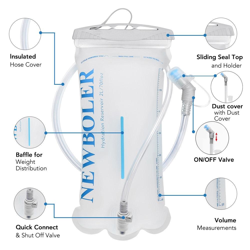 Newboler 2L 3L Bexiga De Água Tpu Bpa-free Running Hydration Bladder Saco Portátil Para Caminhadas Com Colete De Hidratação Ciclismo Mochila