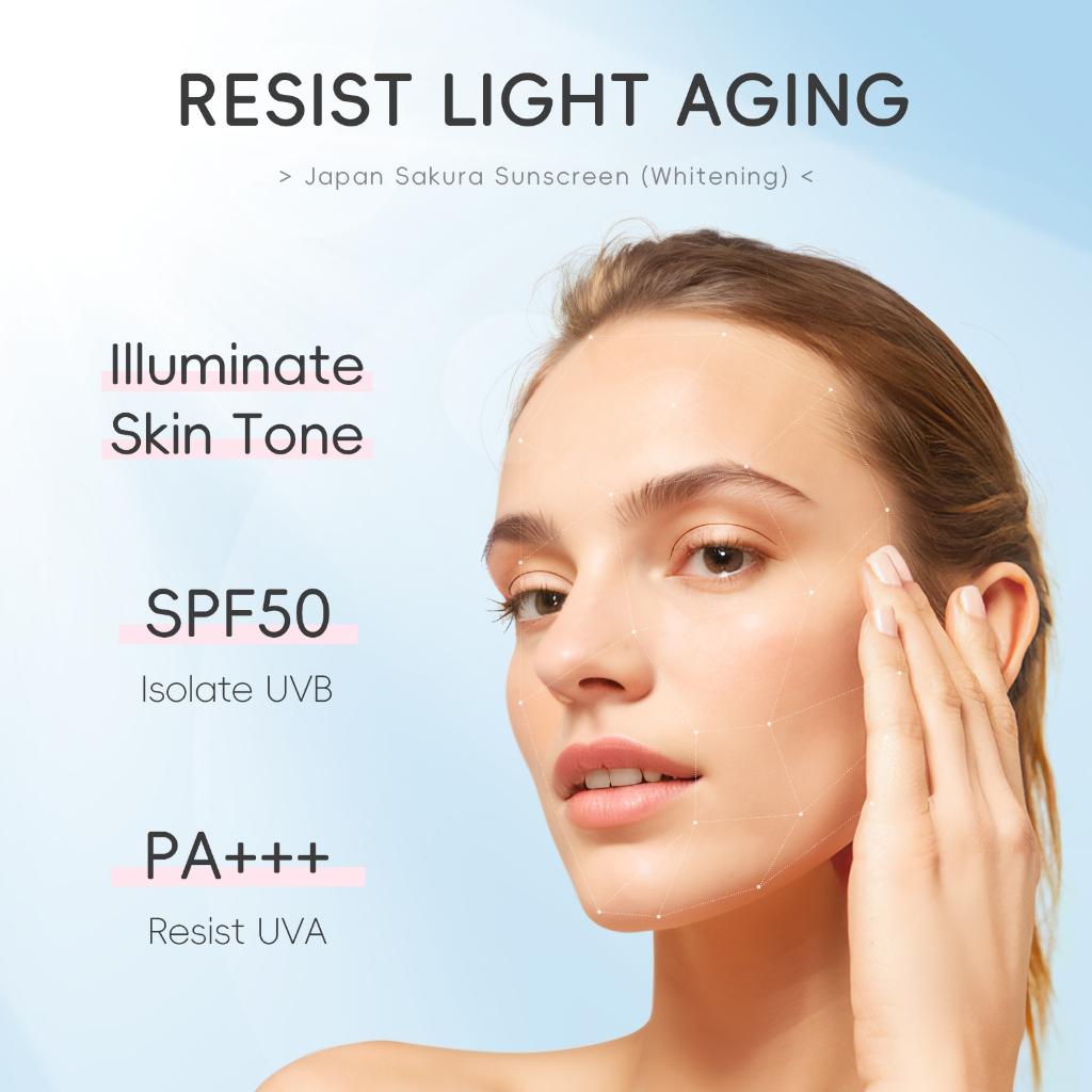 Laikou Protetor Solar Facial Sakura Proteção Radiante Contra Raios Uv Spf50 Pa + Creme Branqueador Sunblock 50g