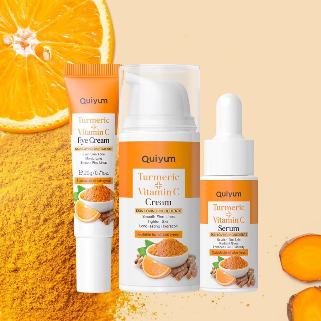 Quiyum Cúrcuma Vitamina C Conjunto De Tratamento Da Pele Até O Tom Elasticidade Ehance Antioxidação 3pcs/5pcs/7pcs