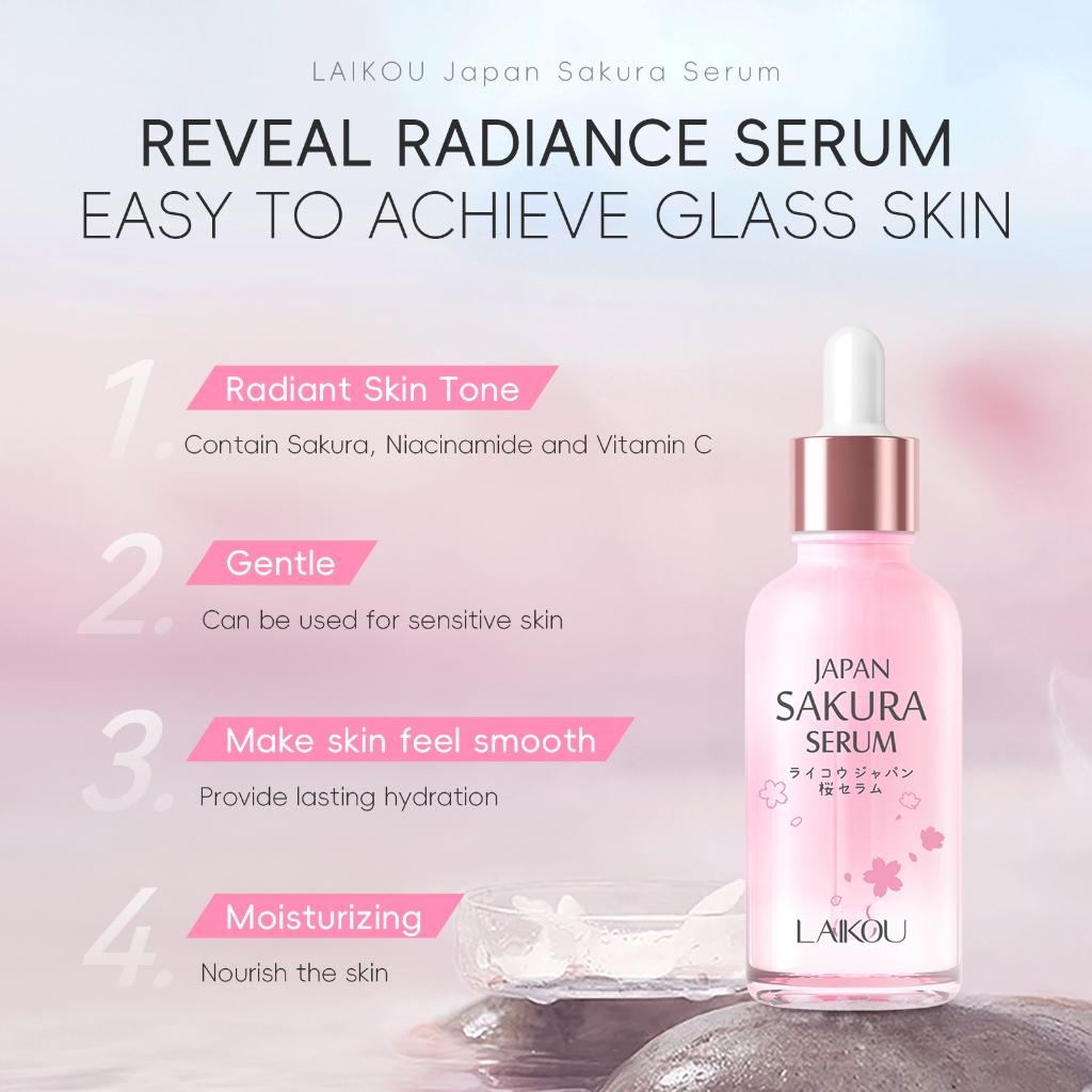 Laikou Japão Sakura Soro Garrafa De Vidro Rejuvenescimento Da Pele Mesmo Tom De Hidratante Nutritivo 30ml
