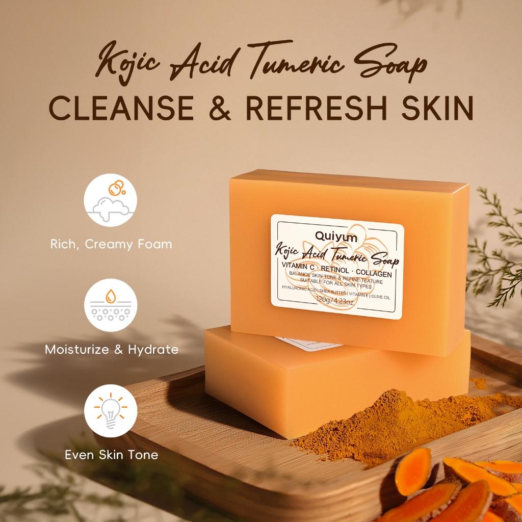 Sabão De Tumérico De Ácido Kojic Quiyum Refinar Textura Melhora O Equilíbrio Da Pele Áspera Tom 120g