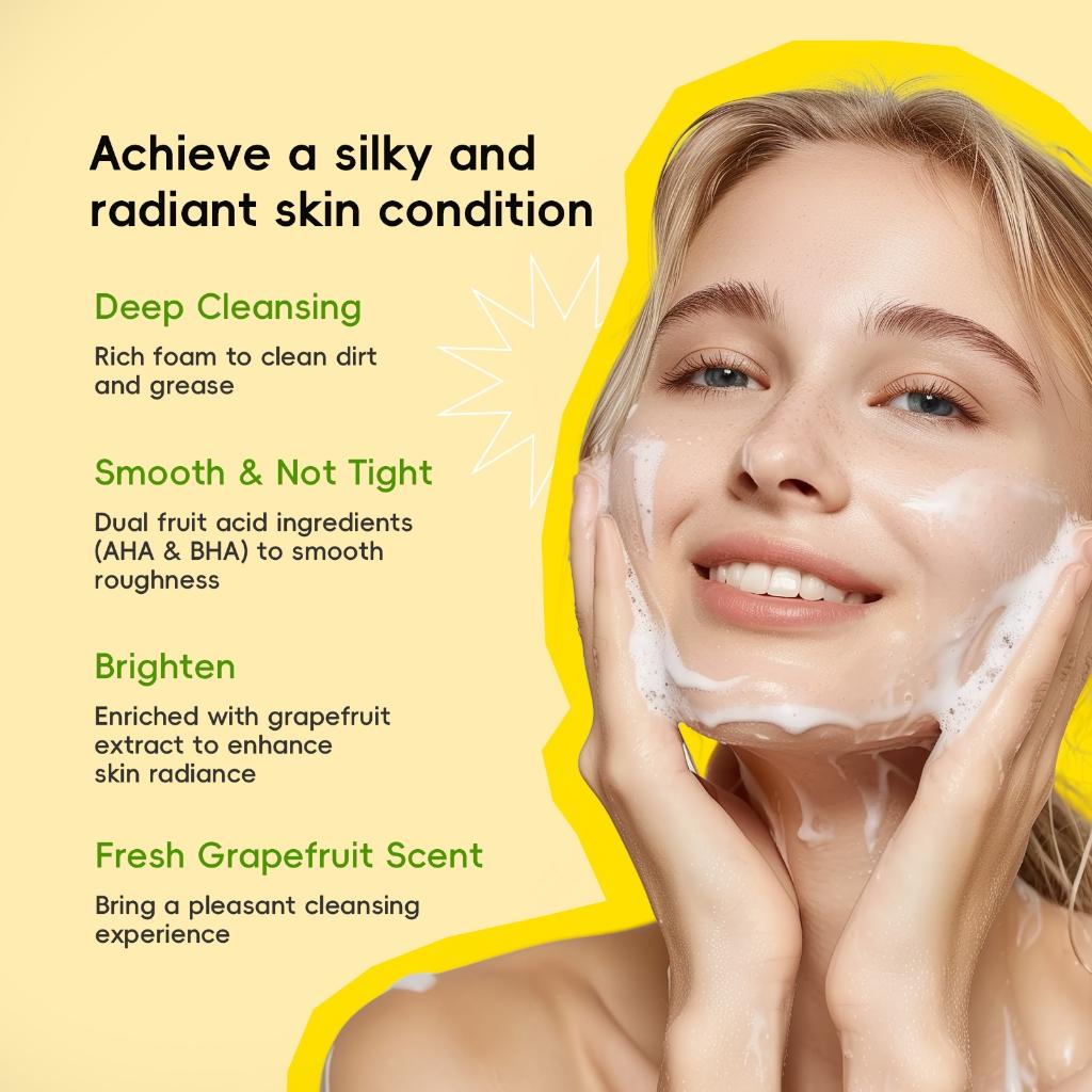 Quiyum Yuzu Aha Limpador Facial Limpeza Profunda Suave Textura Áspera Apertar Poros 100g
