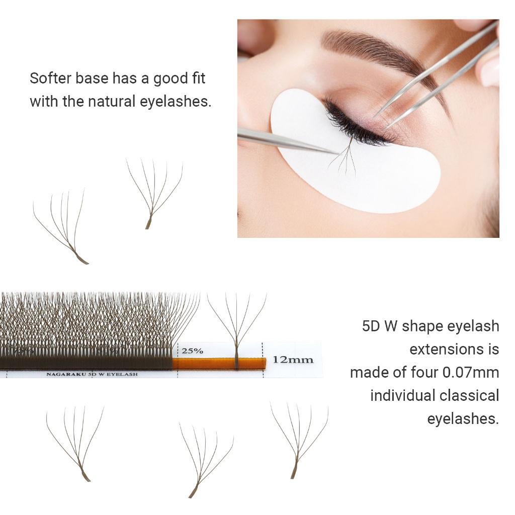 Nagaraku Marrom W Forma 5D Extensões De Cílios Natural Denso Fofo Trevo Postiços