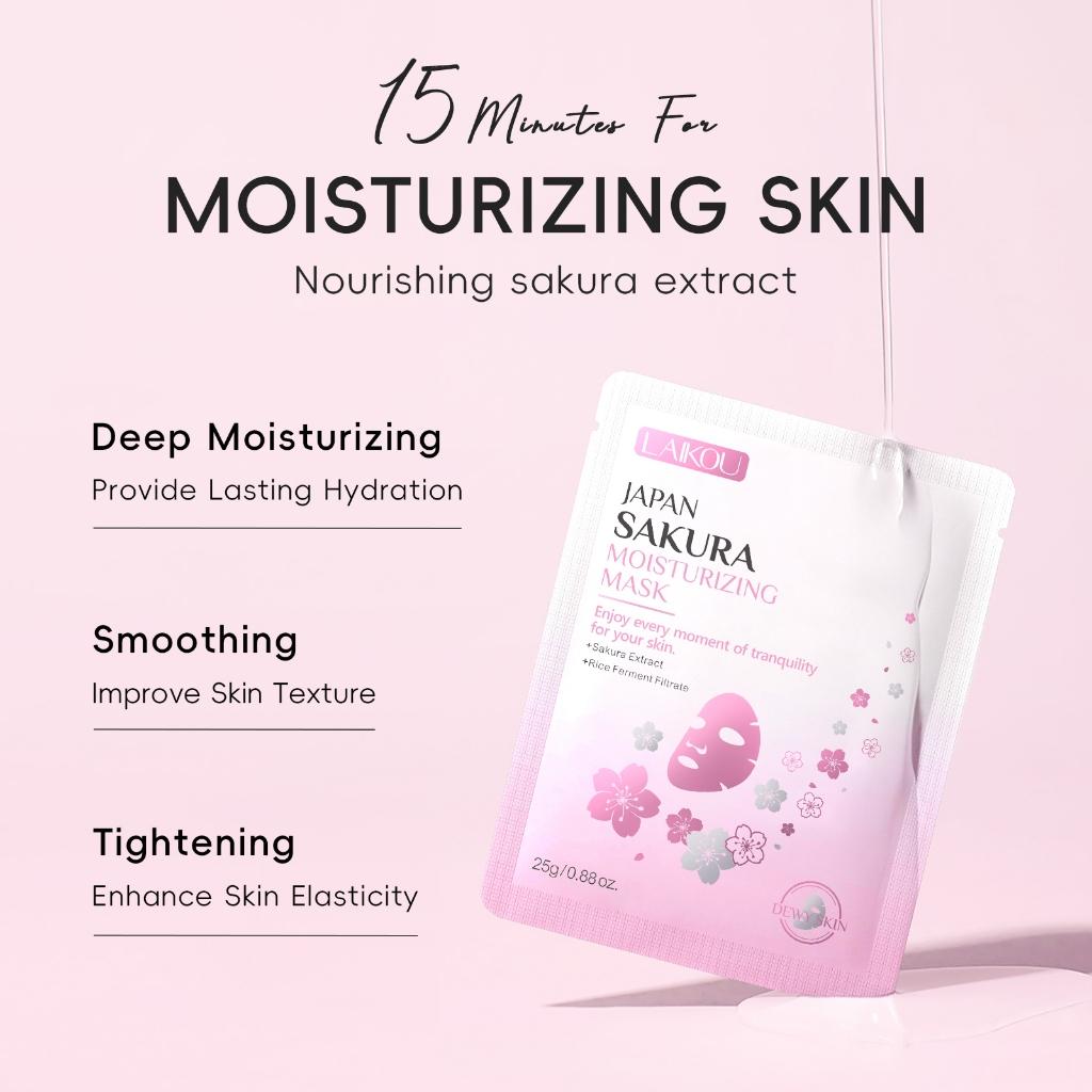 Máscara Facial Sakura Laikou 25g Máscara De Tecido Hidratante Clareadora E Iluminadora Para Pele Radiante