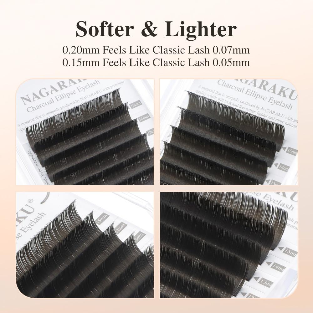 Nagaraku Elipse Plana Dicas De Cílios Em Forma De Matte Gray Black Color Super Soft Gentle Natural Eyelash Extension