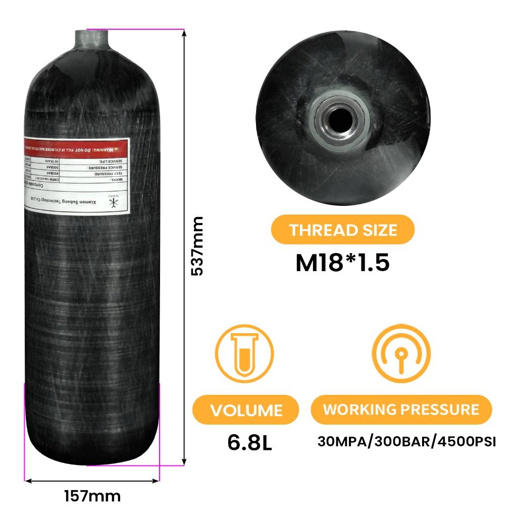 Tuxing 300bar 6.8L Cilindro Fibra Carbono Alta Pressão Tanque Estação Enchimento Válvula Regulador