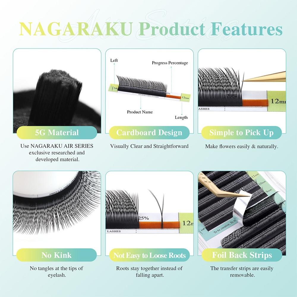 Nagaraku Flying Yy Extensões De Cílios Air Series Pontas Duplas Postiços De Base Plana