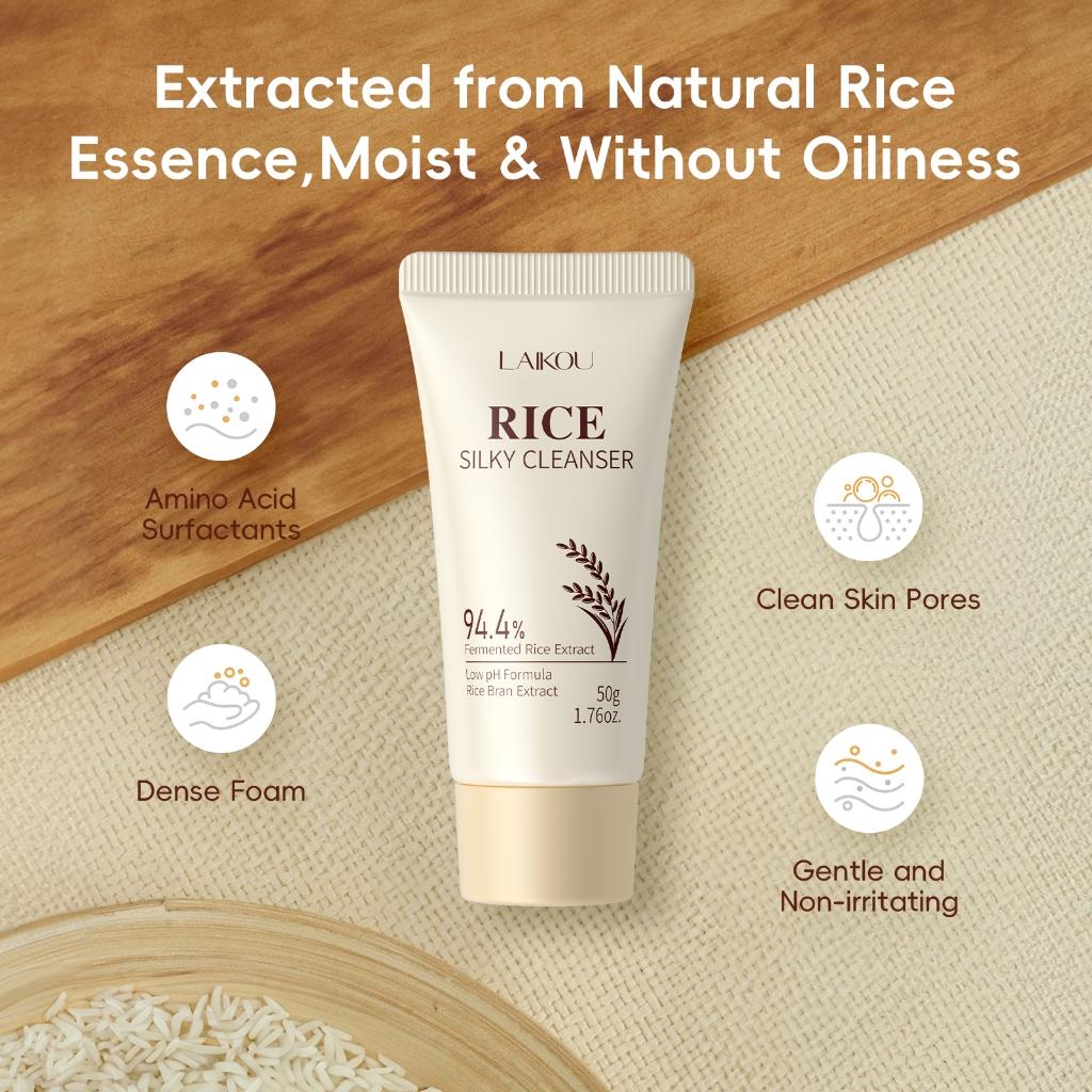 Laikou Arroz Sedoso Limpador Baixo Ph Limpeza Suave Hidratante Sem Aperto 50g
