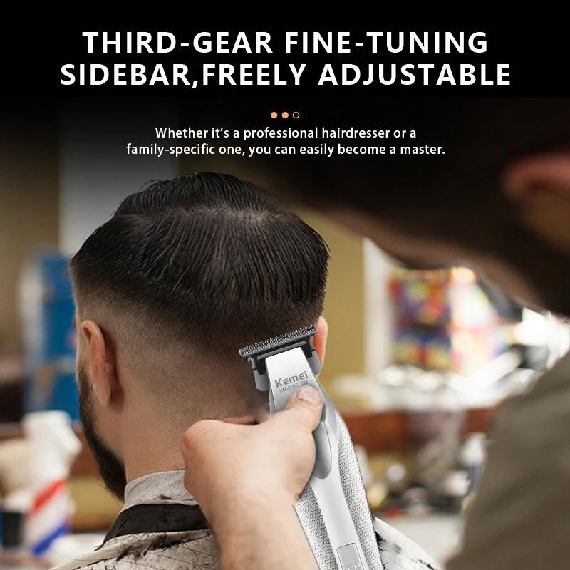Kemei Zero Gapped Aparador De Cabelo Profissional 9000rpm Dlc Máquina De Cortar Sem Fio Barbeiro Acabamento Recarregável