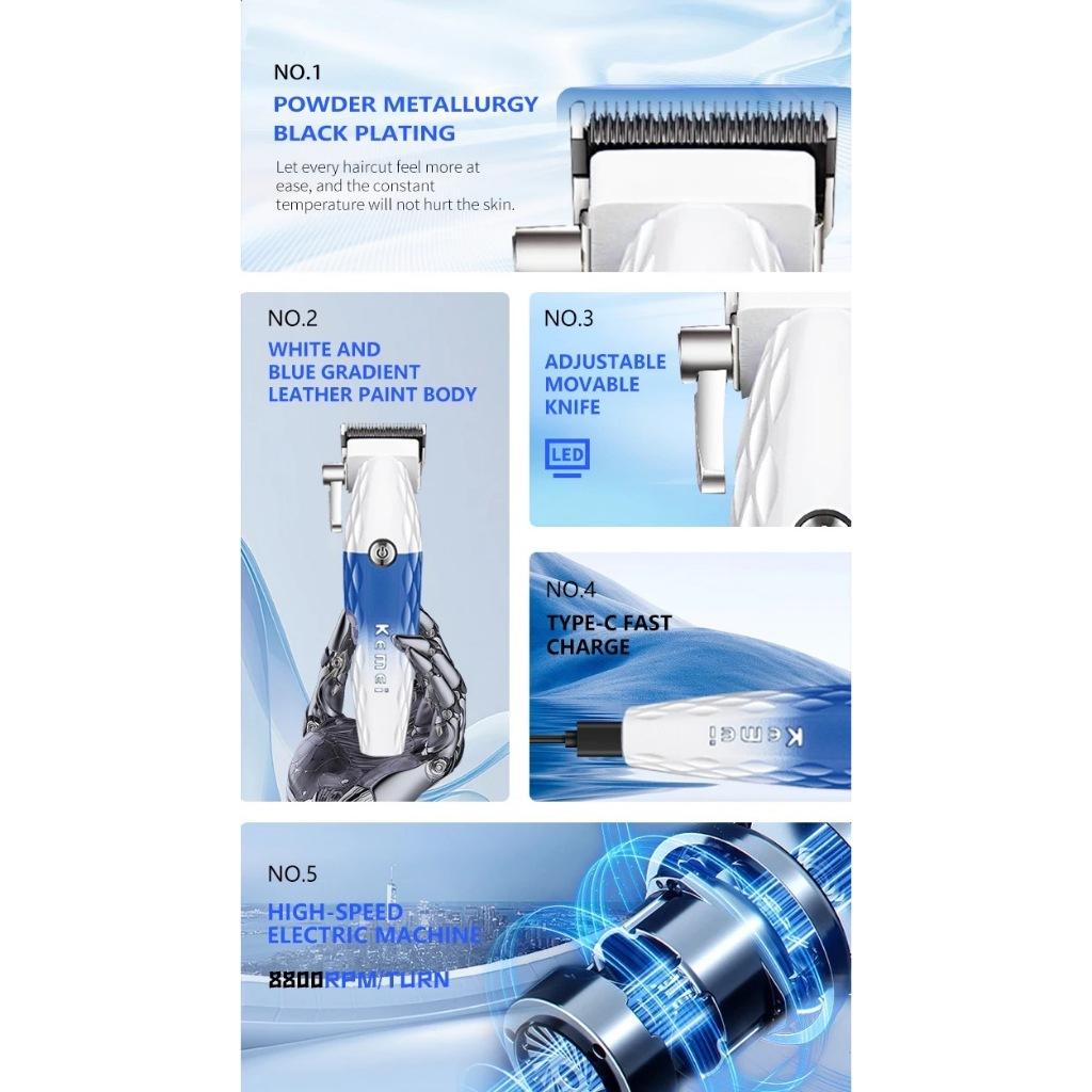 Kemei Profissional Barbeiro Máquina De Cortar Cabelo Com Lâmina Dlc 8800rpm Aparador De Elétrico Sem Fio Recarregável Co