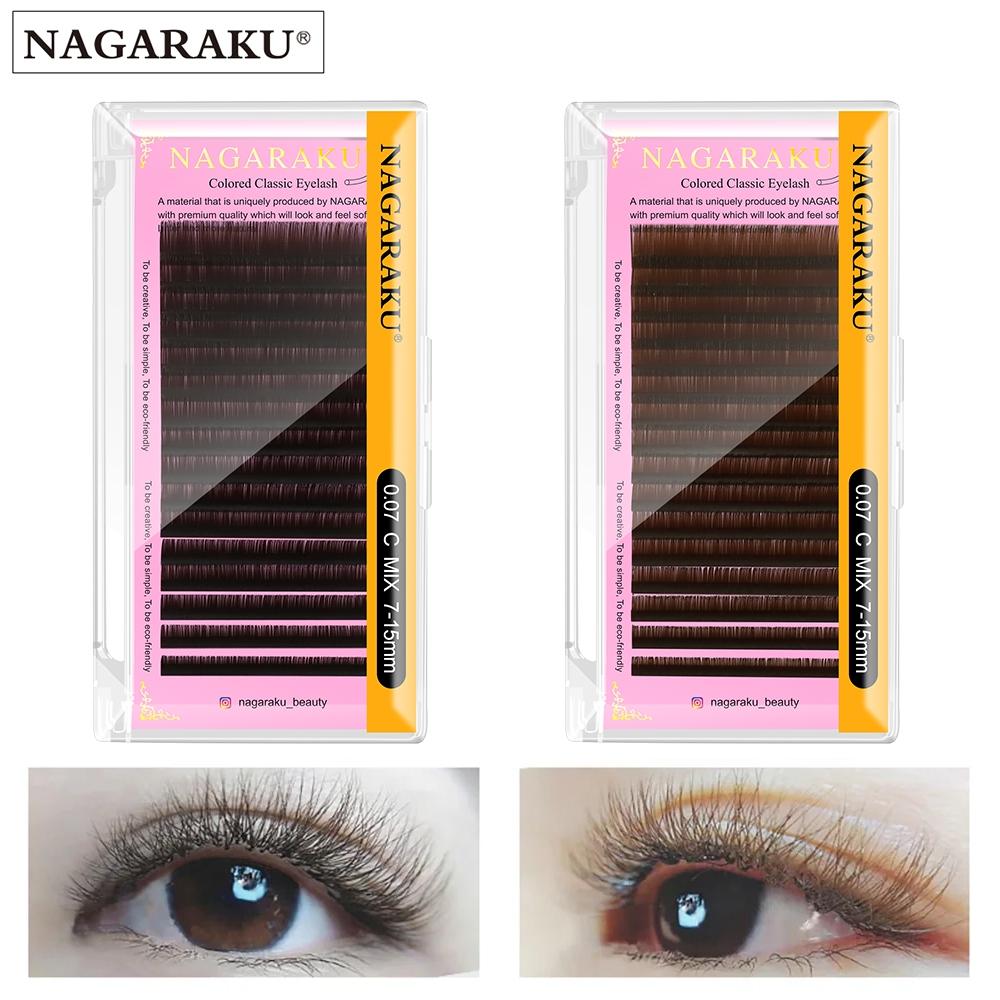 Nagaraku Mix Brown/Blue/Purple Eyelashes Individual Eyelash High Quality Super Soft Natural Synthetic Mink