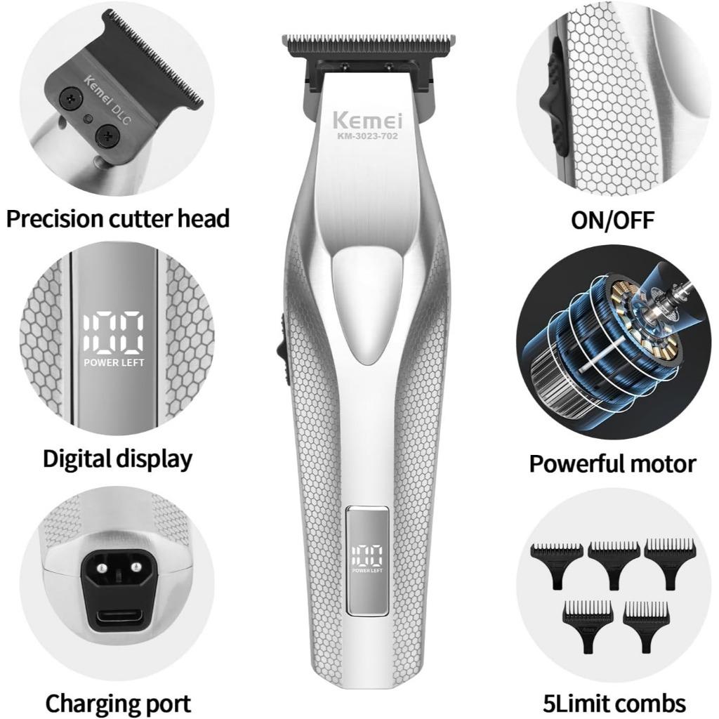 Kemei 3023-702 Zero Gapped Aparador De Cabelo Sem Fio Profissional Máquina De Cortar Masculino Barbeiro Acabamento Recar