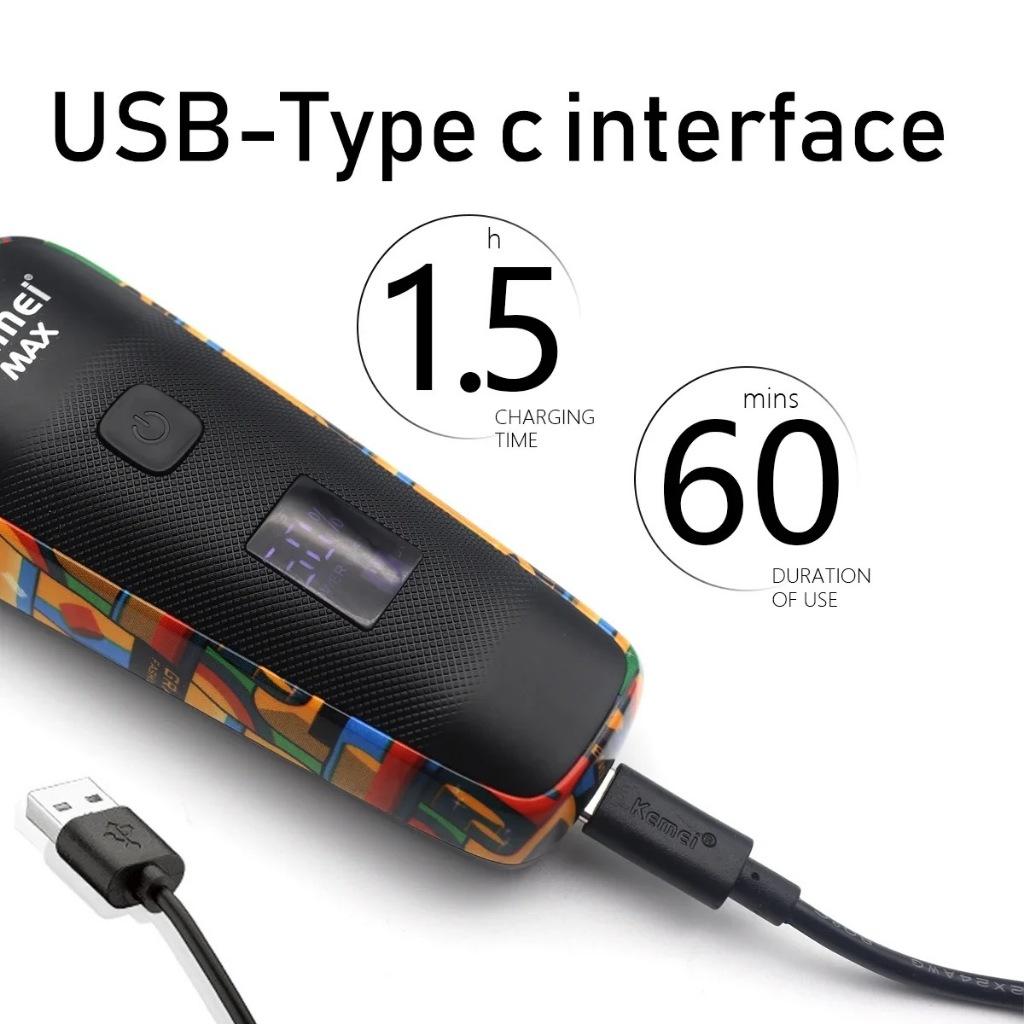 Kemei Recarregável Graffiti Padrão Máquina De Cortar Cabelo Elétrica Profissional Barbeiro Aparador Masculino Folha Barb