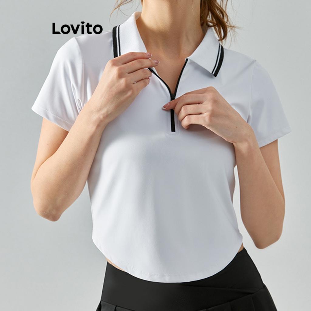 Lovito Casual Blusa Esportiva Feminina Com Costura Contrastada Para Pickleball Golfe E Tênis