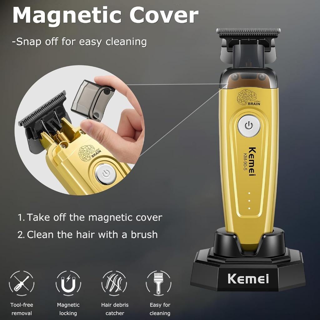 Kemei 90-5 Aparador De Barba Elétrico Zero Gap Clipper Lâmina Dlc 7500 Rpm Sem Fio Barbeiro Acabamento Máqui