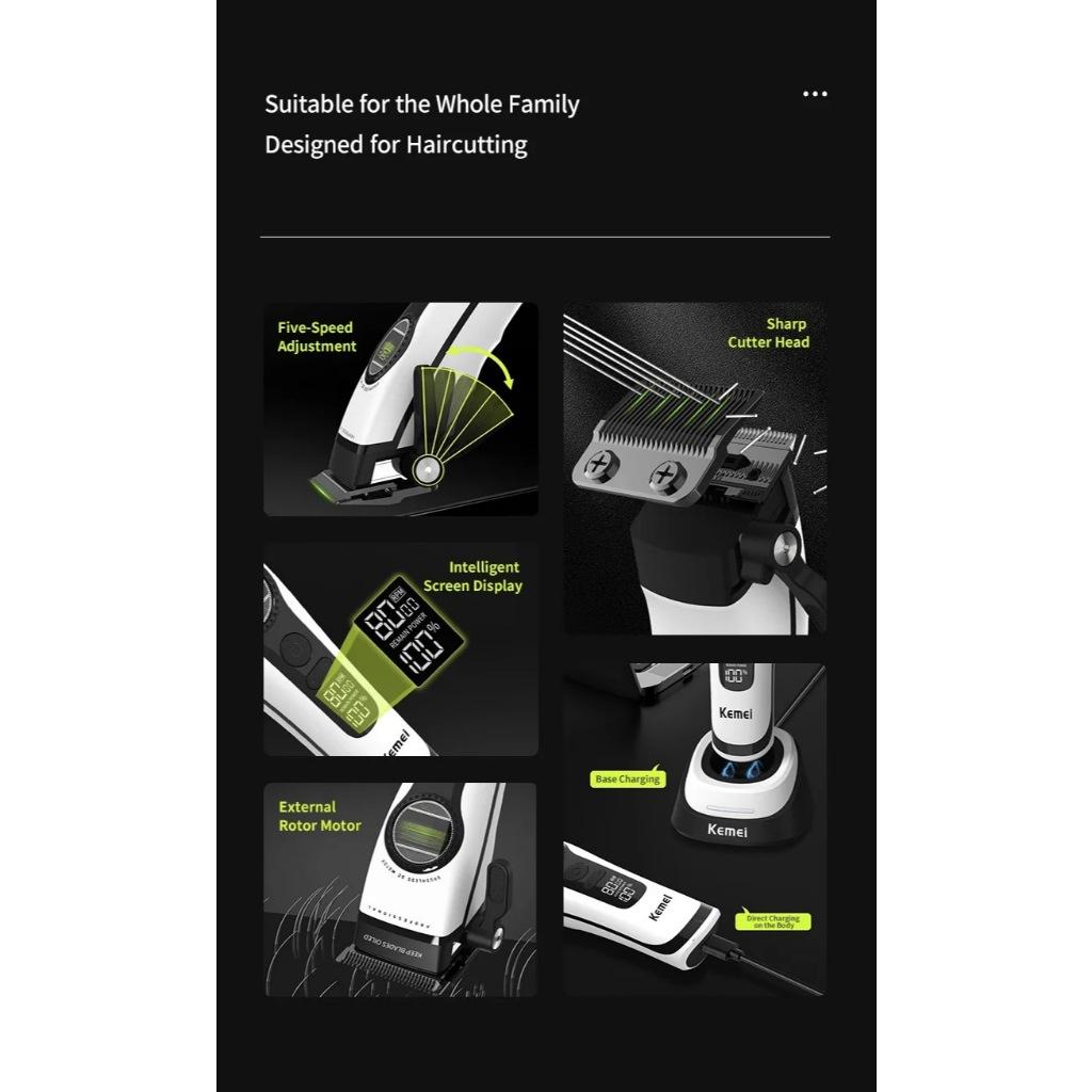 Kemei Profissional Barbeiro Máquina De Cortar Cabelo Recarregável Aparador De Elétrico Corte Rotor Externo Motor Sem Esc