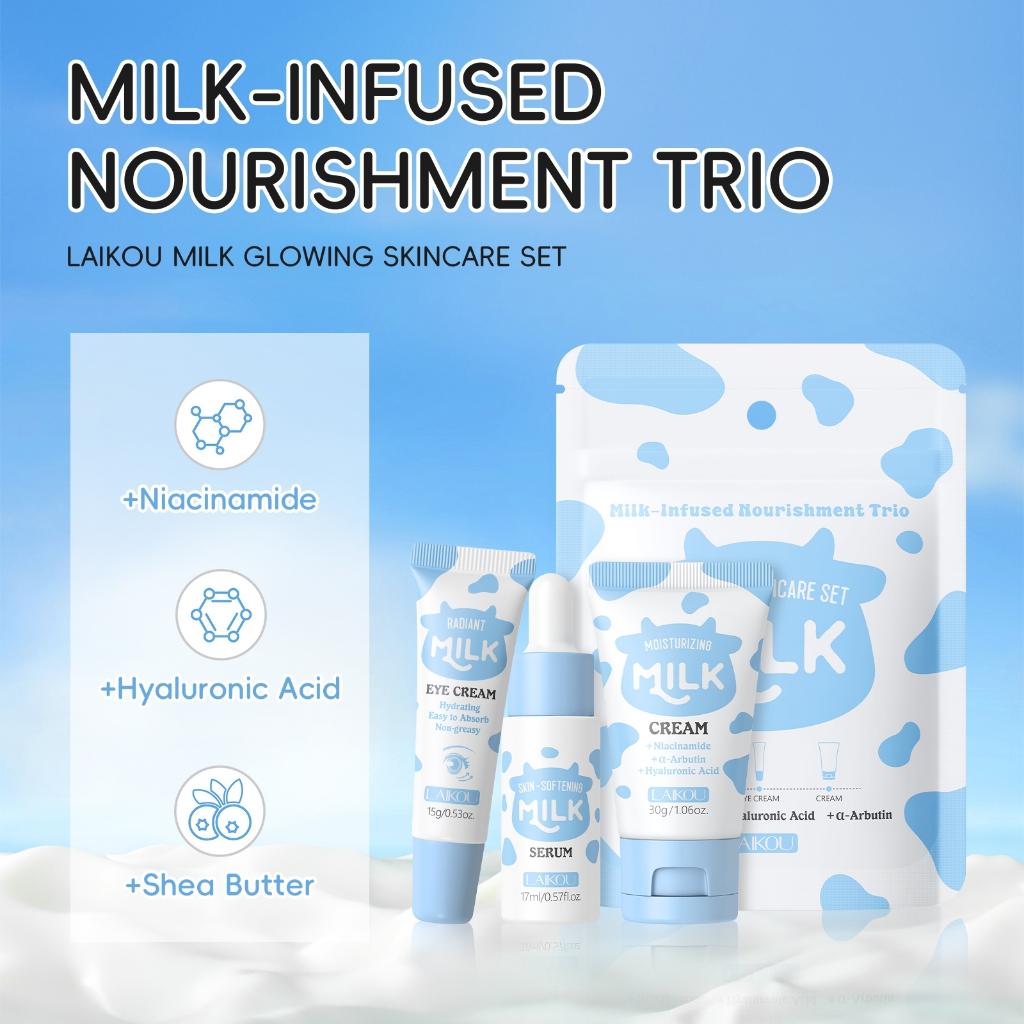 Laikou Conjunto De Leite Glowlaikou Rotina 5 Em 1 Iluminar O Rosto + Olhos Depuff + Lábios Rechonchudos Cuidado Co