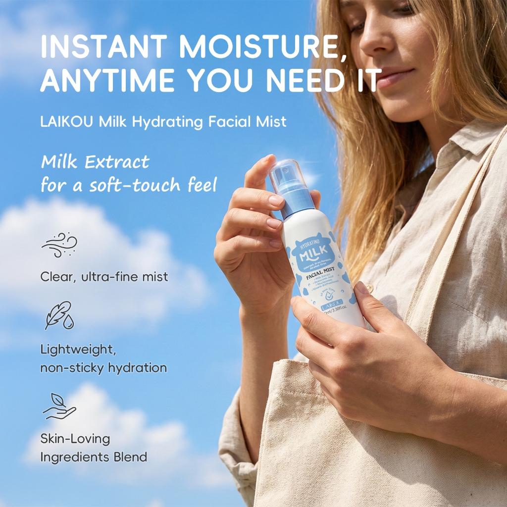Laikou Leite Hidratante Névoa Facial 100ml Spray Niacinamida Ácido Hialurônico Toner Sem Álcool Refrescante Cuidados Com