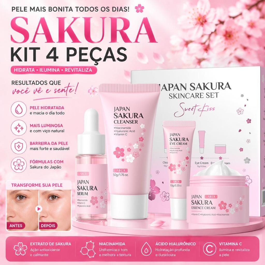 Laikou Sakura 4pcs Skin Care Set Lighten Blemishes Soro Hidratante Fade Creme Para Olhos De Círculo Escuro