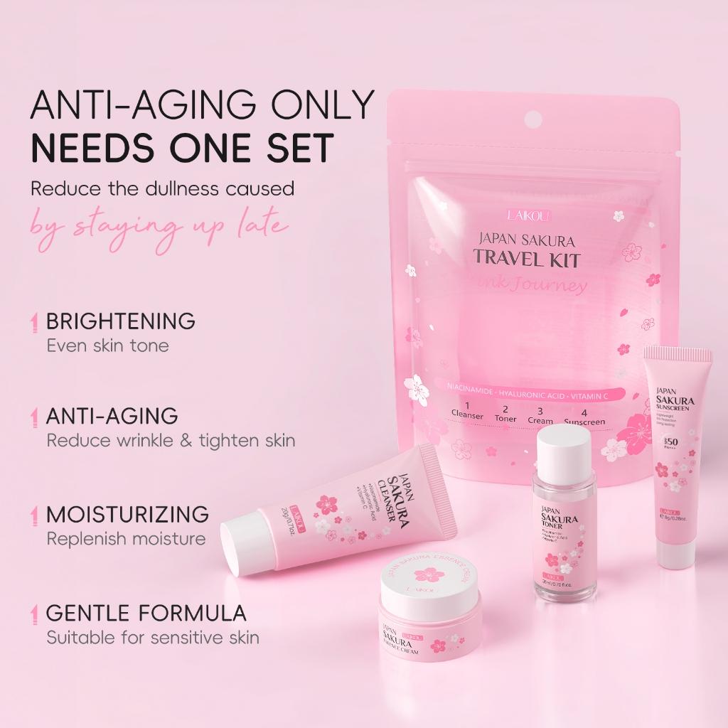 Laikou Sakura Conjunto De Cuidados Com A Pele Anti-oxidação Brilho Suave Linhas Finas Refinar Textura Da Presente De Ani