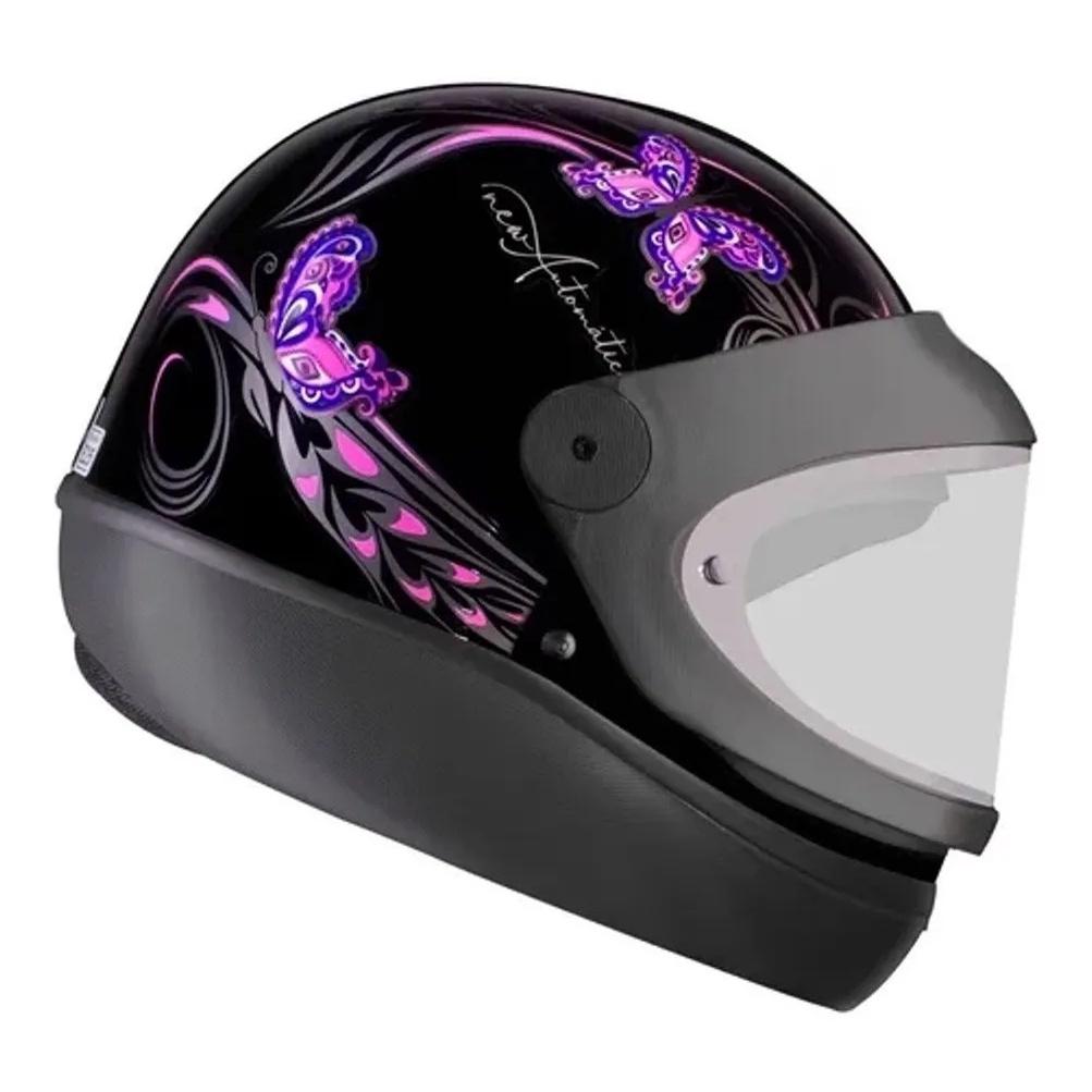 Capacete Fechado Ebf Automático Borboleta Preto E Rosa