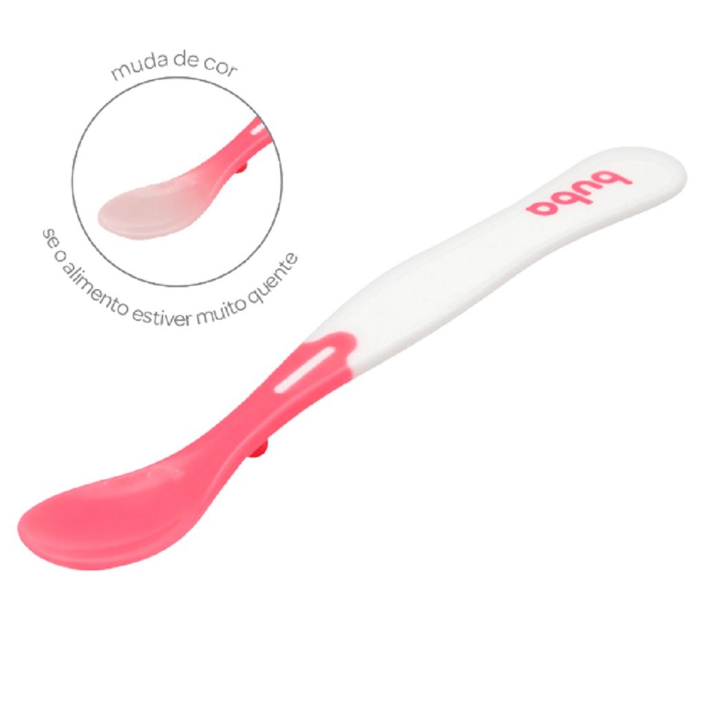 Kit 2 Colheres Termossensíveis Bebê Rosa Buba Muda De Cor Para Alimentos Quentes Introdução Alimentar