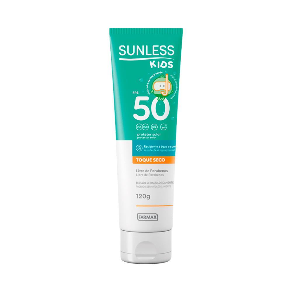 Protetor Solar Sunless Kids Toque Seco FPS 50 - 120g Farmax